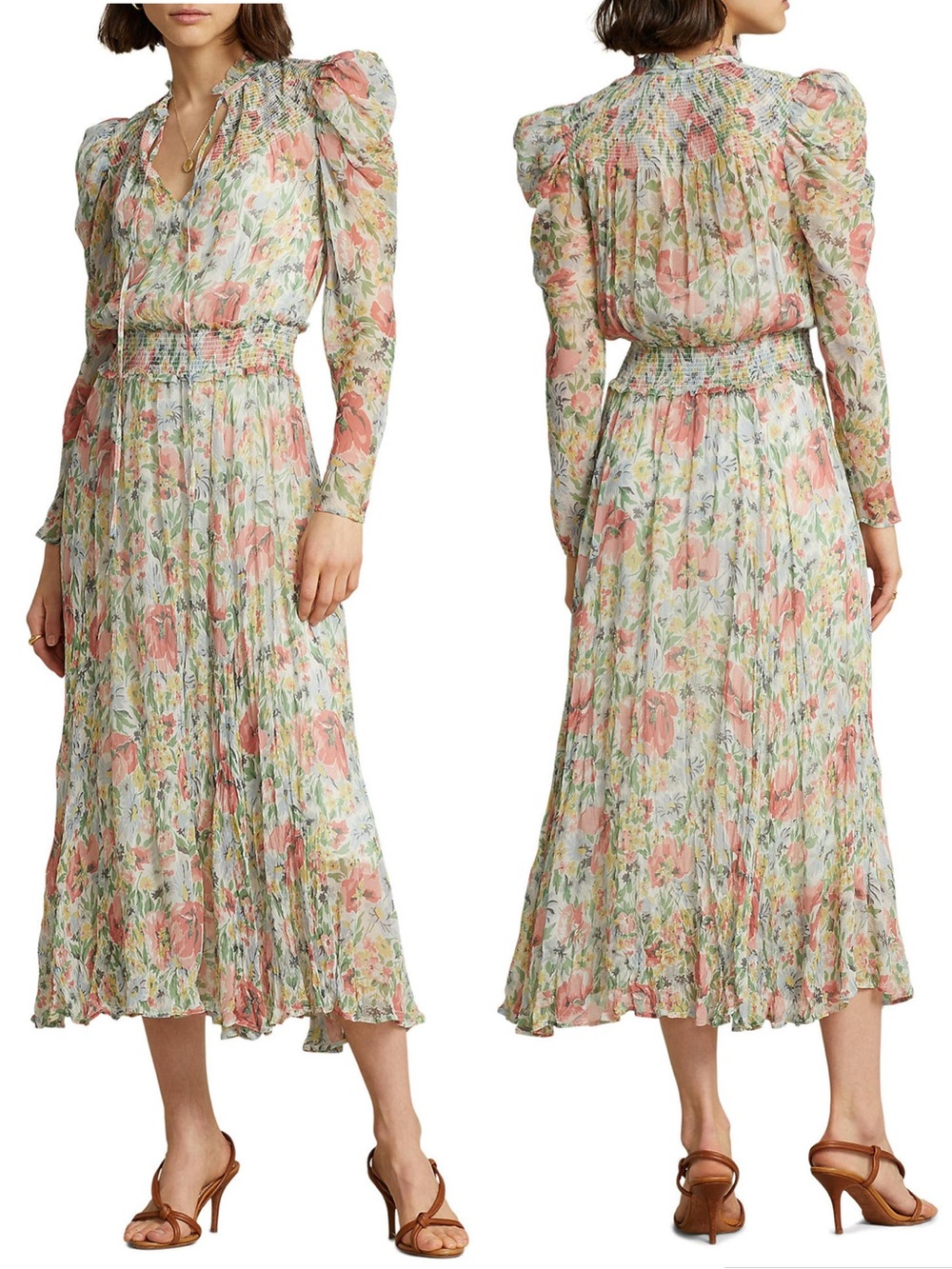 Polo Ralph Lauren Adrele Sheer Rose Floral Georgette Ardele Midi Dress Size XL